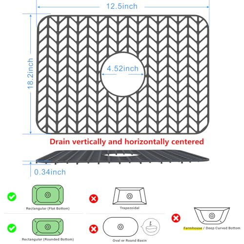 Sink Protectors for Kitchen Sink 12" 13" 16" 18" 19" 24" 26" 28" 29" 30" Silicone Sink mat| Silicone Kitchen Sink Mat Grid for Bottom of Farmhouse Stainless Steel(18.2"x 12.5"Gray) | Various sizes and styles,Protector for sinks and dish,Withstand to 500F,