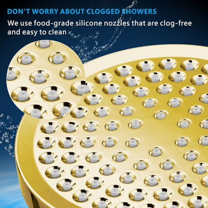High Pressure Rain Shower Head - High Flow Rainfall Showerhead - Luxury Modern Look - Pressure Boosting Bathroom Shower Heads (6 inches, Gold) - color: Chrome Gold