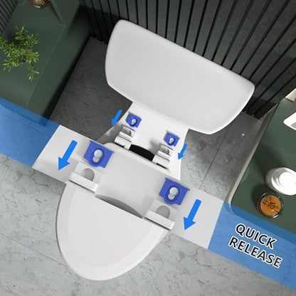 Elongated Toilet Seat Angol Shiold Quiet-Close Molded Wood Toilet Seat with Non-Slip Adjustable Hinges, Anti-Pinch Bumpers, Easy Install & Clean（White, Elongated 18.5''） - color: White, size: Elongated 18.5‘’