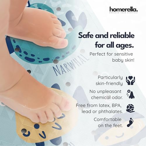 homerella Bathtub Mat Non Slip Kids 40x16 Baby Bath Mat Non Slip Anti Mold | 100% BPA Free, Non Toxic, Mildew Resistant, Machine Washable, Extra Long Kids Bath Mat for Tub Non Slip, Toddler Bath Mat - color: Light Blue Underwater Abc, size: 40" x 16" (Rec