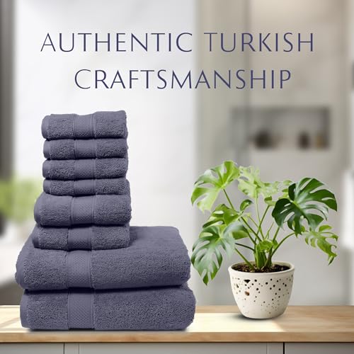 MAURA Indigo Blue Bath Towel Set of 8 for Bathroom. Turkish Cotton Luxury Bath Towels. Extra Large, Thick, Plush & Soft. Hotel & Spa Quality - Denim Blue - color: Denim Blue, size: 8-Piece Set (2 Bath, 2 Hand, 4 Washcloth)