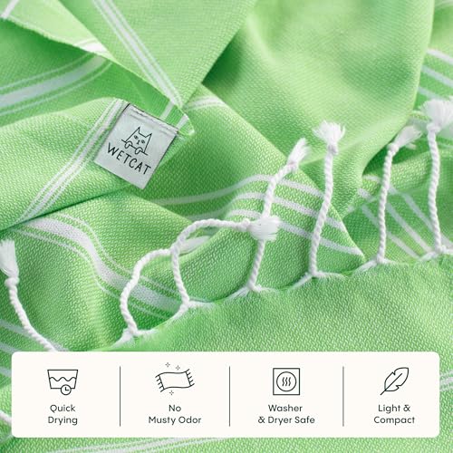 WETCAT Turkish Hand Towels with Hanging Loop, Set of 2 (20" x 30") 100% Turkish Cotton, Pre-Washed, Quick Drying, for Kitchen or Bathroom - Lime Green - color: Lime Green