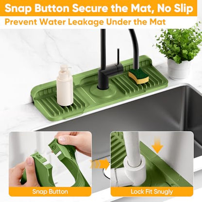 14.6 inch Faucet Mat for Kitchen Sink Splash Guard[7° Slope Fast Self-draining][Snap Lock Fit]Kitchen Sink Faucet Mat Splash Guard Kitchen Sink Area Water Splash Guard Behind Faucet Draining Mat - color: Green, size: 14.6" x 5.5"
