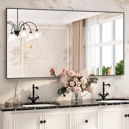 30" x 55" Matte Black Wall Mirror for Bathroom, 55" x 30" Full Length Body Mirror, Metal Framed Vertical/Horizontal Decor for Bedroom & Vanity - color: Black, size: 55"L x 30"W