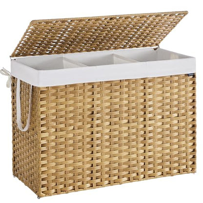 SONGMICS Laundry Hamper with Lid, 52.8 Gallon (200 L) Synthetic Rattan Clothes Laundry Basket with Lid and Handles, Foldable, Removable Liner, Goose Yellow ULCB320Y01 - color: Goose Yellow, size: 200 L