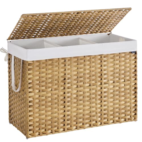 SONGMICS Laundry Hamper with Lid, 52.8 Gal (200 L) Synthetic Rattan,Foldable - color: Goose Yellow, size: 200 L