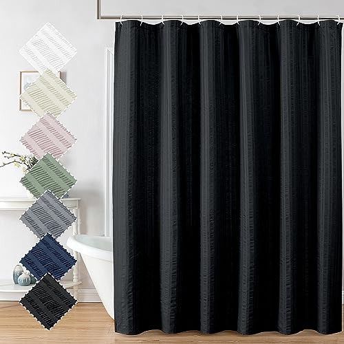 Aiyufeng Moga 3D Embossed Waterproof Fabric Shower Curtain - Hotel Quality Soft Black Shower Curtain Fabric, Light-Weight Cloth & Machine Washable - Standard Size 72x72, Black - color: Black, size: 72"W x 72"L (Pack of 1)