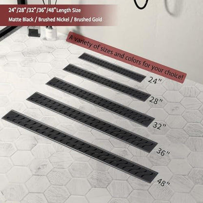 Linear Shower Drain, 32 inch Matte Black | Including Hair Catcher and Removable Grate, 304 Stainless Steel, Easy to Install and Clean (Drain Base Not Included) - color: Matte Black, size: 32 inch