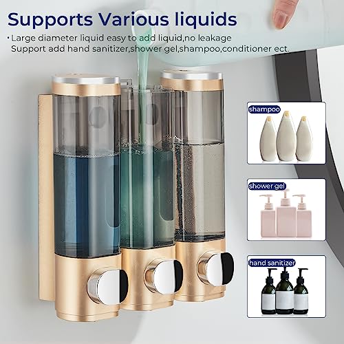 Pollock Shampoo and Conditioner Dispenser 3 Chamber No Drill | Shower Soap Pump Dispenser Wall Mounted,Body Wash Dispenser,Shower Gel Shampoo Holder for Bathroom Accessories, (Gold 3) - color: Gold 3