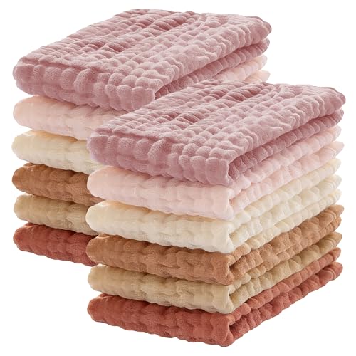 Lovely Care 12 Pack Muslin Burp Cloths 100% Cotton Muslin Cloths Large 20''x10'' Extra Soft and Absorbent Baby Burping Cloth - Boho Neutrals - color: Boho Neutrals, size: 10x20 Inch (Pack of 12)