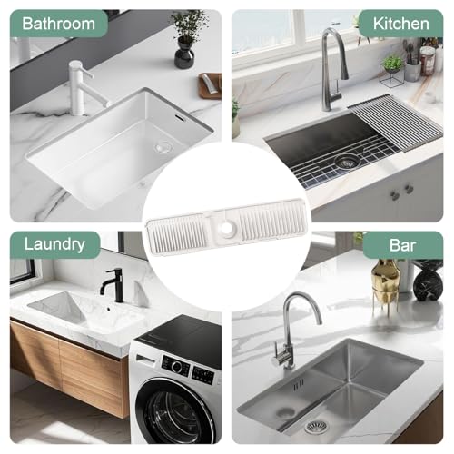 24 Inch Upgraded Draining Mat Folding faucet Mat for Bathroom Sink Splash Guard 7° Slope with Button Lock Water Draining Pad for Kitchen Bathroom Bar(Beige) - color: Beige