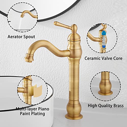 360° Swivel Antique Brass Bathroom Vessel Sink Faucet Single Handle One Hole Matching with Pop Up Drain - color: Antique Brass, size: Vessel