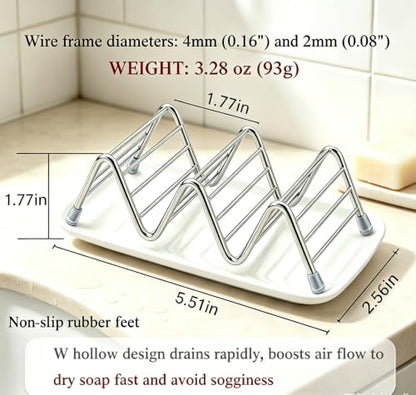 Heavy Weight 3.28oz Soap Dish with Removable Ceramic Drain Tray, 304 Stainless Steel Rustproof Self Draining Holder, Ideal for Regular Bar Soap, Bathroom Kitchen Sink, Creamy White Style No.2 - color: Creamy White 2