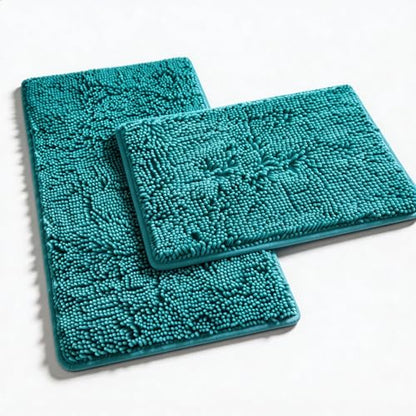 Teal Blue Bathroom Rugs Bath Mats for Bathroom Chenillen Bath Rug Set 2 Piece Non-Slip Bath Mats, Absorbent Shaggy Rugs, Machine Wash, Perfect Plush Bathroom Mats, Batroom Carpets Set - color: Teal Blue