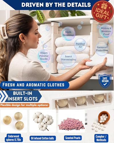 4 Pack Adjustable Drawer Dividers for Clothes with Scent Slots 4" High, 13-20.4" and 4 Adjustable Hooks, Expandable Dresser Drawer Dividers for Kitchen, Closet, Bathroom, Office