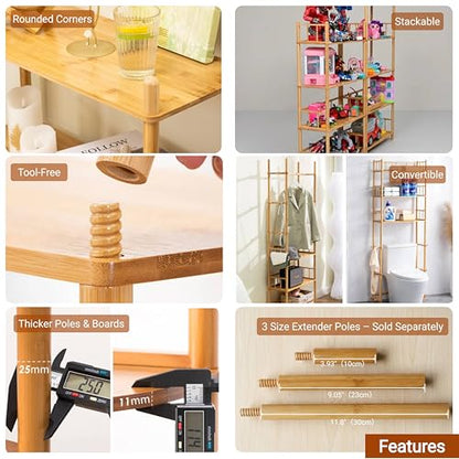 4-Tier Expandable Freestanding Open Bamboo Book Shelf - No-Tool Assembly & Modular,Bathroom Storage Shelf Unit Plant Stand for Small Space, Bedroom, Living Room, Home Office (Natural, 4-Tier) - color: Natural 4-tier-1