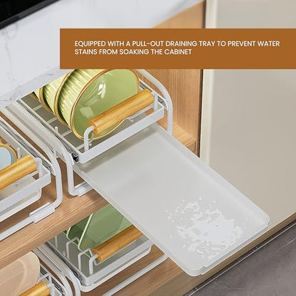 Pull-Out Double/Single Tier Dish Rack for Cupboard, Slide Out Dish Drying Rack for Kitchen Cabinets, Pull Out Drawer for Kitchen Under Sink Organizer (Single Tier Plate Rack) - size: Single Tier Plate Rack