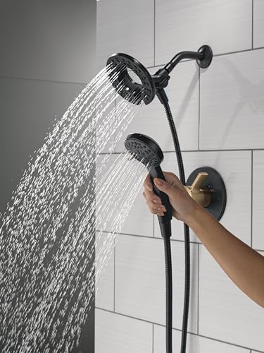 Delta Faucet Albion 14 Series Single-Handle Shower Faucet, Black/Gold Shower Trim Kit with In2ition 2-in-1 Dual Hand Held Shower Head, Matte Black/Champagne Bronze T142855-GZ-I (Valve Not Included) - color: Matte Black & Champagne Bronze