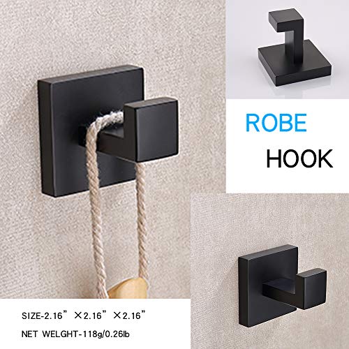 TASTOS 3-Piece Bathroom Hardware Set Matte Black Wall Mounted Bathroom Accessory Set, Premium Stainless Steel Robe Hook Toilet Paper Holder 16-Inch Towel Bar (Black) - color: Matte Black