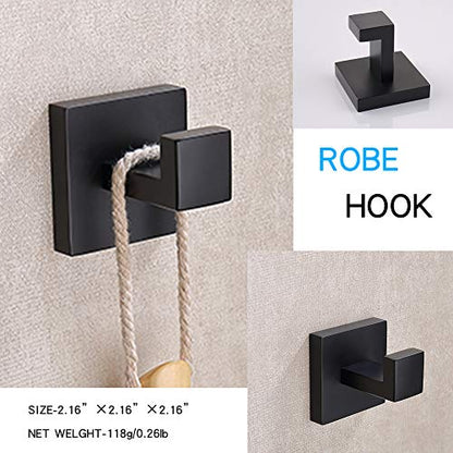 TASTOS 3-Piece Bathroom Hardware Set Matte Black Wall Mounted Bathroom Accessory Set, Premium Stainless Steel Robe Hook Toilet Paper Holder 16-Inch Towel Bar (Black) - color: Matte Black