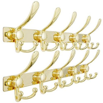 Coat Rack Wall Mount, Heavy Duty 12-Gauge Base vs Flimsy 1mm, Double-Thick Solid Anti-Snap Hooks, 16” Stud-Mount, Stainless Steel Hanger for Clothes Hat Entryway Closet, Gold, Pack of 2 - color: Gold, size: L=17" (2pcs)
