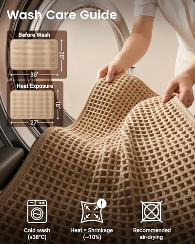 Upgraded Non Slip Waffle Bath Mat, Super Absorbent Bathroom Rug, 20x30 inch | Boho Decor Kitchen Rug, Soft & Machine Washable Bathroom Floor Mat for Tub, Sink, Vanity, Entryway, Brown