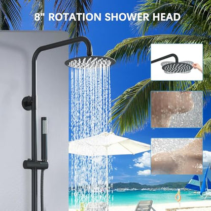 Shower System Matte Black Outdoor Shower Fixtures with 8" Rain Shower Head Handheld Sprayer Single Handle 304 Stainless Steel Wall Mounted Shower Shower Faucet Combo for Bathroom or Backyard - color: Matte Black, style: Two Modes