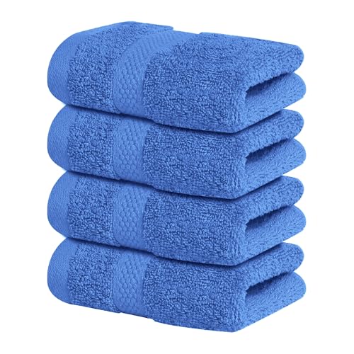 Infinitee Xclusives 100% Cotton Luxury Wash Cloths for Showering - 4 Pack | Washcloths [13x13] - Soft and Absorbent Face Towels for Bathroom Wash Clothes - Gym, Spa & Hotel Use - color: Eloquent Blue, size: Washcloths - 4 Pack