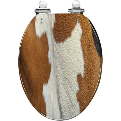 Elongated Resin Toilet Seat, Quietly Close Quick Release Hinges Cover | Toilet Lid Cover Easy to Clean and Install, Hairy texture cowhide Heavy Duty Toilet Seat - color: pattern2, size: V-shape