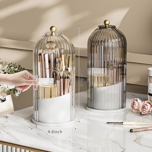 Dustproof Toothbrush Holder with Lid, 360 Rotating Countertop Electric Toothbrush Toothpaste Holders with Cover for Bathroom, 3 Slots Makeup Brush Holder with Lid for Vanity, White-Clear - color: White with Clear Lid