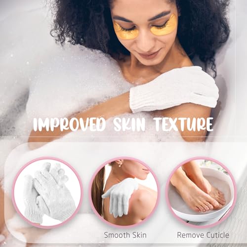 Didaey 104 Pcs Exfoliating Glove Bulk Shower Gloves with Hanging Loop Exfoliating Body Scrubber Dead Skin Remover for Body Bath Beauty Spa Massage Scrubs Men Women Bathing(White) - color: White