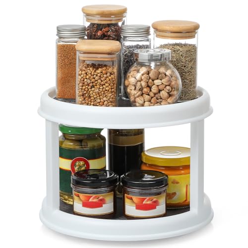 2 Tier 10" Turntable Lazy Susan Spice Organizer - Rotating Seasoning Rack for Pantry Cabinet Kitchen Countertop, Table Top Organizing - Multiuse Two Tier Rotating Organization Rack Spinner - size: 10 inch - 2 Tier - 1 Pack