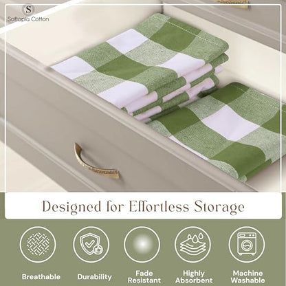 Mint Green and White Buffalo Check Kitchen Towels, 16x26 Inches, 4 Pack, 100% Cotton Dish Cloths, Reusable Hand Towels for Drying Glassware, Cleaning Spills, Farmhouse Plaid Towel - color: Mint Green, size: 16 X 26 - 4 Pack