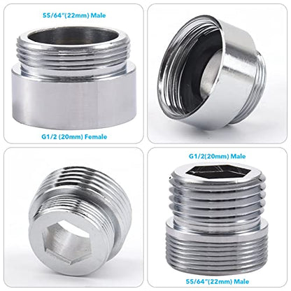 Faucet Diverter Valve with Aerator, 3-Way Diverter Valve for Hand Held Shower, Sink Faucet Splitter for Kitchen and Bathroom, with M22/M24/M26/F28/G1/2" Adapters - color: Sliver with 5 Adapters