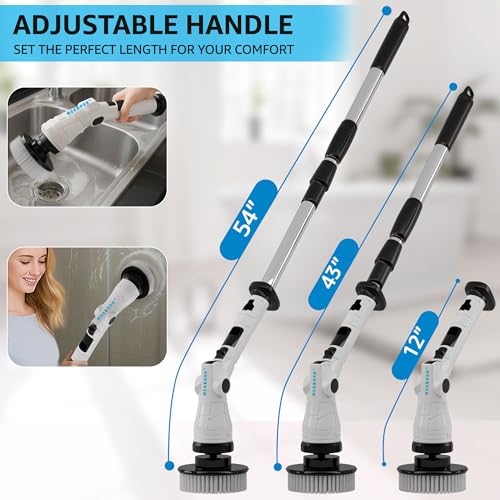 Electric Spin Scrubber, 3 Speeds 8 Heads Bathroom Cleaning Brush | 6-Angle Adjustable Head, 54" Extendable Handle, IPX6 Waterproof, Cordless, Shower Cleaner Brush for Tub Grout Tile Floor Car - size: Upgraded