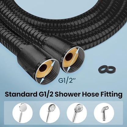 Shower Hose 71 Inches Stainless Steel Extra Long Handheld Shower head Hose Flexible and Durable with Brass Insert and Nut (Black)