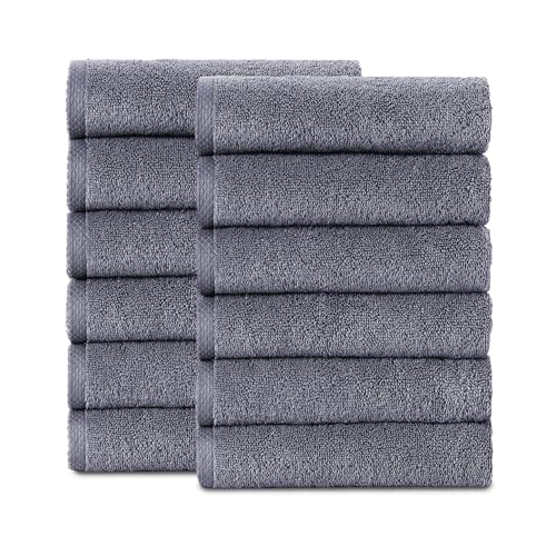 CTT Luxury Turkish Washcloths for Your Body - 12 Piece Set of Face Towels for Drying Face, Made with 100% Turkish Cotton, Absorbent & Comfy | 12"x12" (Grey) - color: Grey, size: 12-Piece Washcloths - 12 x 12 Inches
