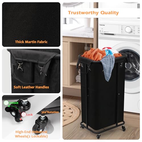 Longzhuo 180L Laundry Hamper with Wheels, Rolling Laundry Basket with Removable Bag and Metal Frame,Large Tall Laundry Hampe for Bedroom,Laundry Room,Hotel Laundry Organization(Black)
