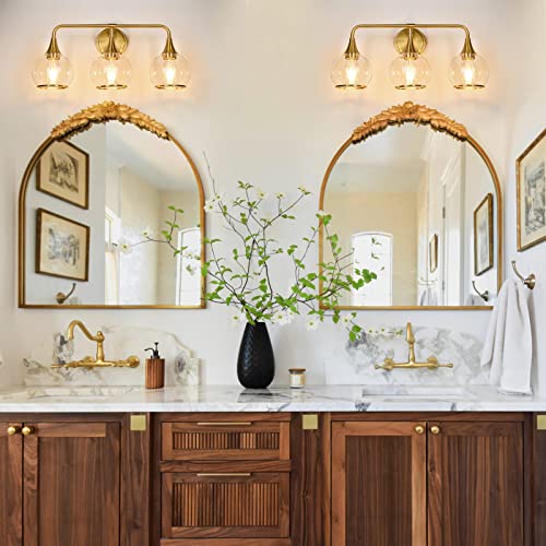 Gold Bathroom Vanity Light 3-Lights Bathroom Light Fixtures Over Mirror with Clear Glass Shade 22.4 inch Wall Sconce Lighting Bath(Exclude E26 Bulb) - color: Gold, size: 3 Light