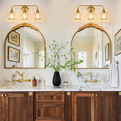 Gold Bathroom Vanity Light 3-Lights Bathroom Light Fixtures Over Mirror with Clear Glass Shade 22.4 inch Wall Sconce Lighting Bath(Exclude E26 Bulb) - color: Gold, size: 3 Light