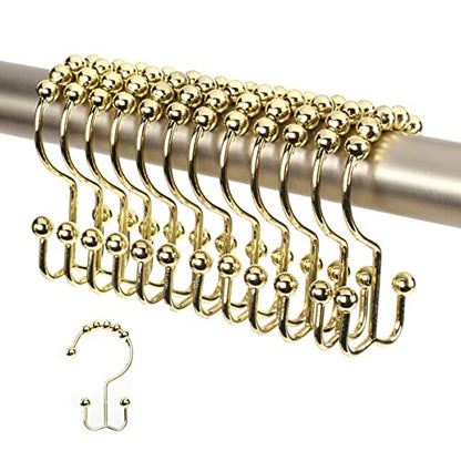 Shower Curtain Hooks Rings, Stainless Steel Double Glide Rollers Extra Wide Shower Curtain Rods Hooks for Bathroom, Set of 18 Hooks - Gold - color: Gold, size: 18 Pcs