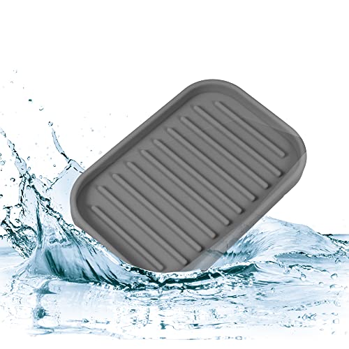 VOCOSTE Silicone Soap Dish, Dark Gray, 13.5x9cm | Soap Cleaning Storage, Keep Soap Dry, For Home Bathroom Kitchen - color: Dark Gray