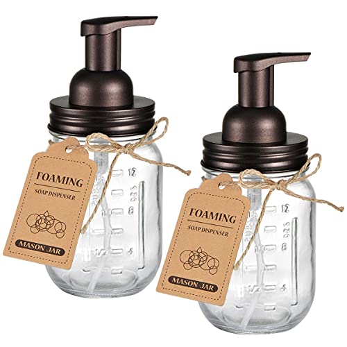 Amolliar Mason Jar Foaming Soap Dispenser, Glass Soap Bottle(Bronze 2 Pack) | Foam Soap Dispenser for Bathroom, Kitchen, Rustic Farmhouse Decor, Refillable Hand Soap Dispenser, Bathroom Accessories Set - color: Bronze, size: 2 Pack