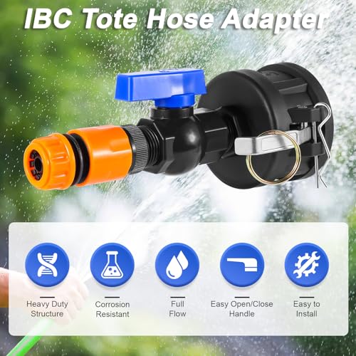 275-330 Gallon IBC Tote Hose Adapter, 2" Camlock Adapter, 2 "Fine, and 2" Coarse Thread,3/4" GHT PVC Faucet Garden Hose Connector