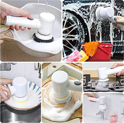 Electric Spin Scrubber, Cordless Electric Cleaning Brush Waterproof Power Scrubber with 5 Replaceable Brush Heads, Handheld Shower Scrub Brush for Cleaning Kitchen Dish Sink Tub Floor Wall Tile Window