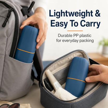 Portable Toothbrush Travel Case, 2 in 1 Holder & Rinse Cup with Cover | Portable Large Capacity Holds Toothbrush Toothpaste Comb for Travel Camping - color: Blue