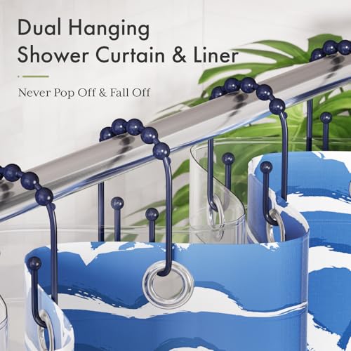 AmazerBath Shower Curtain Hooks, Navy Blue Shower Curtain Rings Rust Proof Non-Slip Double Hook Shower Curtain Hooks for Shower Curtain, Sturdy Shower Curtain Rings, Metal Shower Hooks Ring 12Pcs - color: Navy, style: Modern