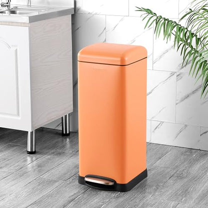 happimess Betty 8 Gal Step Trash Can Soft-Close Lid, Carrot Cake | Removable Liner, Semi-Rectangular, Steel Pedal, Iron Powder Coated, 27" Height, Non-Skid Base - color: Carrot Cake