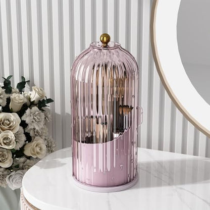 GAXmi Makeup Brush Holder with Lid Rotating Cosmetic Organizer, Pink-Purple | 360 Rotation, Waterproof, Dustproof, Moistureproof - color: Pink-Purple