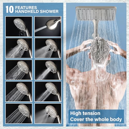 Rain Shower Head with Handheld High Pressure rainfall Shower Heads with Handheld Spray Combo,Brushed Nickel - color: Brushed Nickel